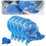 Set of blue cleaning sponges with hair removal effect, shown with a close-up of a hand using one.