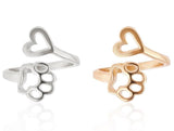 2 Piece Set of Wrap Around Paw Print and Heart Rings - IndigoPetco.com