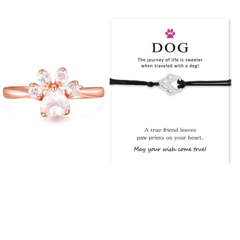 Dog Paw Bracelet & Rose Gold Paw Ring Set - IndigoPetco.com