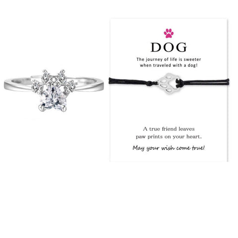Dog Paw Bracelet & Silver Paw Ring Set - IndigoPetco.com