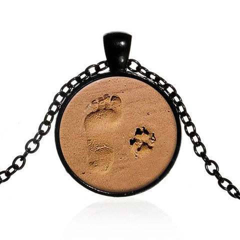 Footprint & Dog Paw Print In The Sand Necklace - IndigoPetco.com