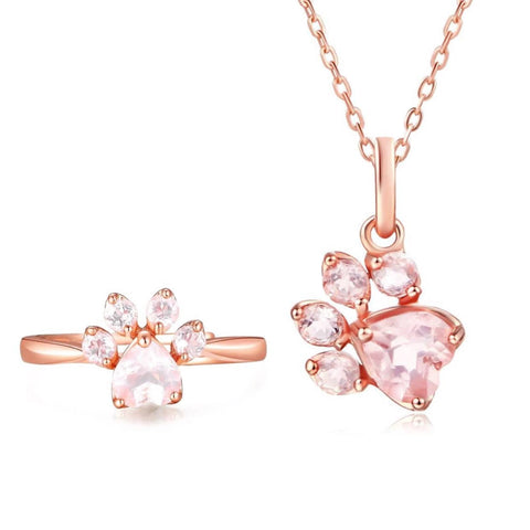Rose Gold Paw Ring & Rose Gold Necklace Set - IndigoPetco.com