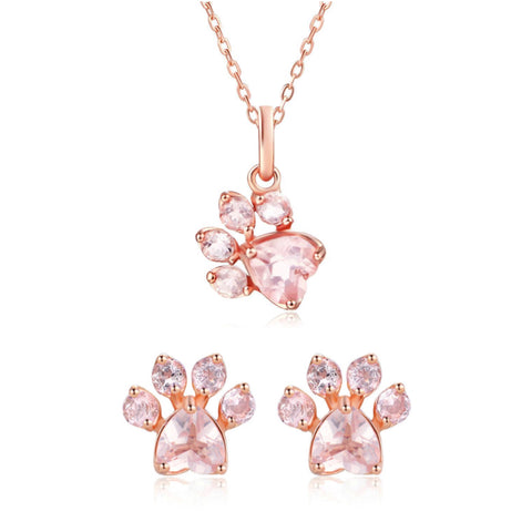 Rose Gold Paw Necklace & Rose Gold Paw Earring Set