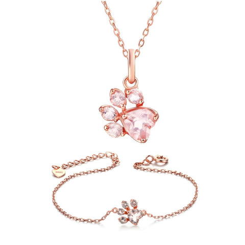 Rose Gold Paw Necklace & Rose Gold Paw Bracelet Set