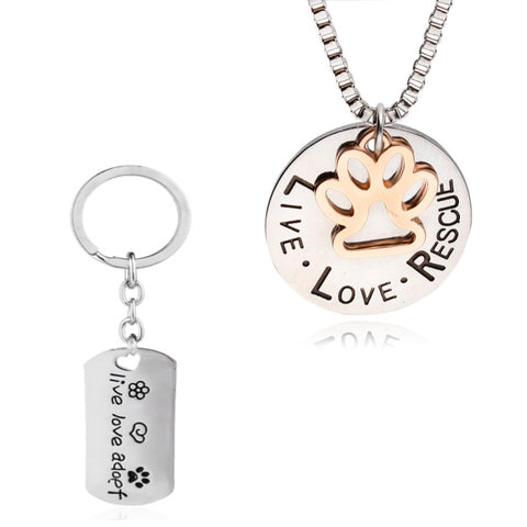 "Live, Love, Rescue" Necklace & keychain Set