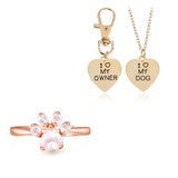 Rose Gold Paw Ring and "I Love My Dog, I Love My Owner" Necklace Set