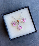 Rose Gold & Silver Paw Necklace & Rose Gold & Silver Paw Earring Set