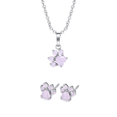 Rose Gold & Silver Paw Necklace & Rose Gold & Silver Paw Earring Set