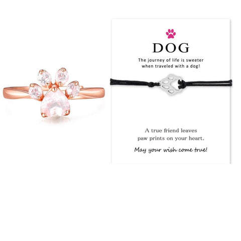 Dog Paw Bracelet & Rose Gold Paw Ring Set