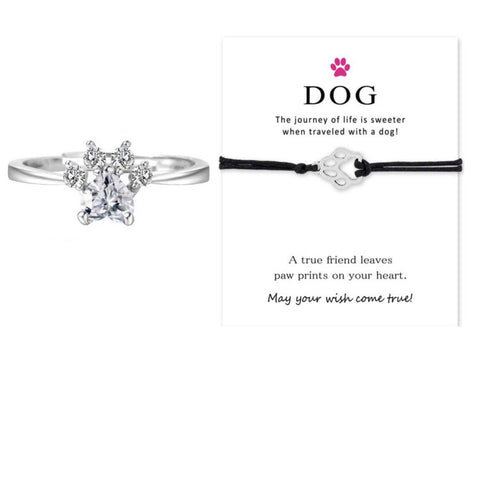 Dog Paw Bracelet & Silver Paw Ring Set