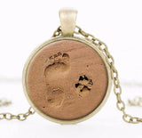 Footprint & Dog Paw Print In The Sand Necklace