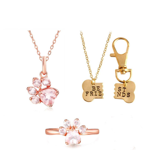 Rose Gold Paw Ring & Necklace Set + BFF Necklace Set