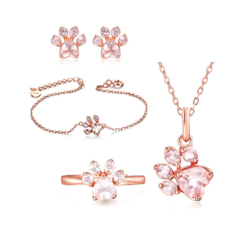 Rose Gold Paw Jewelry Set