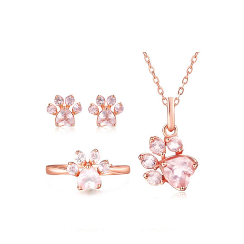 Rose Gold Paw Ring, Necklace, & Earring Set