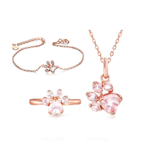 Rose Gold Paw Ring, Necklace, & Bracelet Set