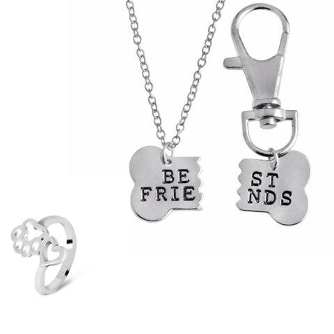 Silver 2pc Best Friend Necklace for you and your dog & Paw Ring Set