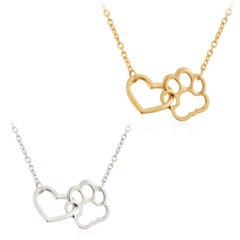 2 Pack of Interlocking Paw Heart Necklaces Set