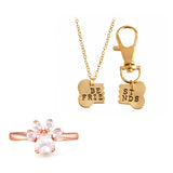 Rose Gold Paw Ring and BFF Necklace Set