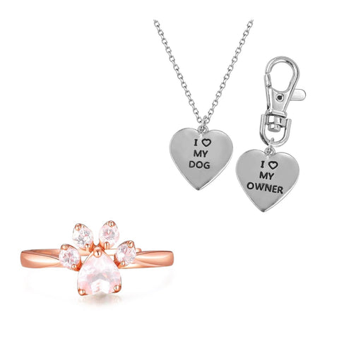 Rose Gold Paw Ring and "I Love My Dog, I Love My Owner" Necklace Set