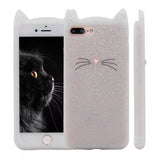Glitter White "I'm a Cat" iPhone Case & Gold Paw Heart Wrap Ring Set