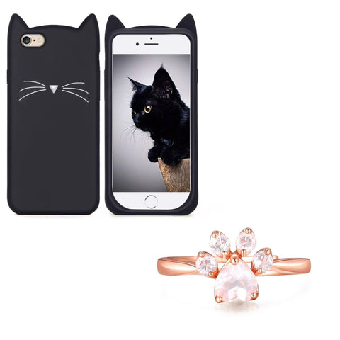 Black "I'm a Cat" iPhone Case & Rose Gold Paw Ring Set