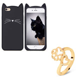 Black "I'm a Cat" iPhone Case & Gold Paw Wrap Ring Set